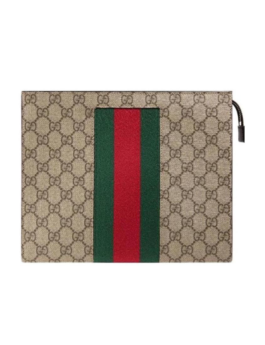 Gucci GG Supreme canvas clutch bag with striped webbing