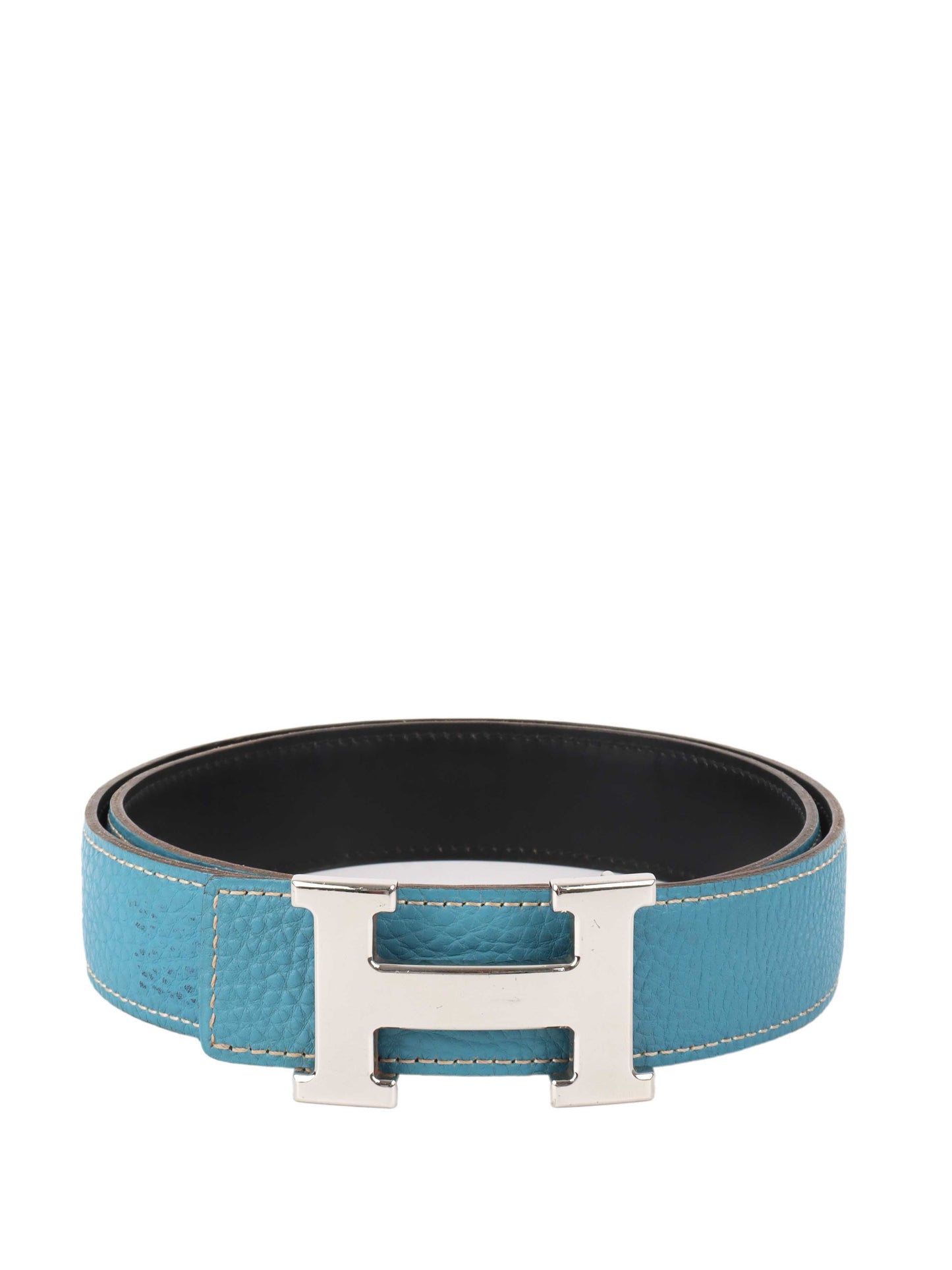 Hermes Bleu Jean/Noir Leather H Belt.