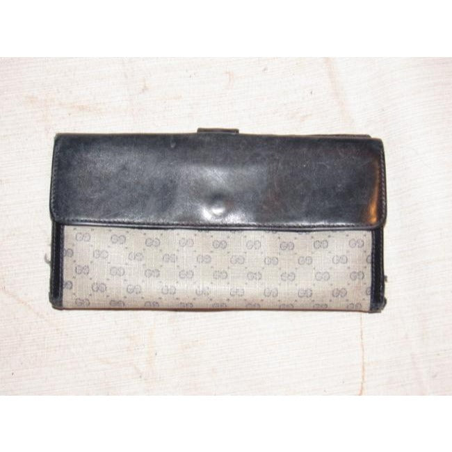 Gucci Blue Small G Logo Print And Leather With Gold Blue Enamel Gg Hinge Vintage Wallet