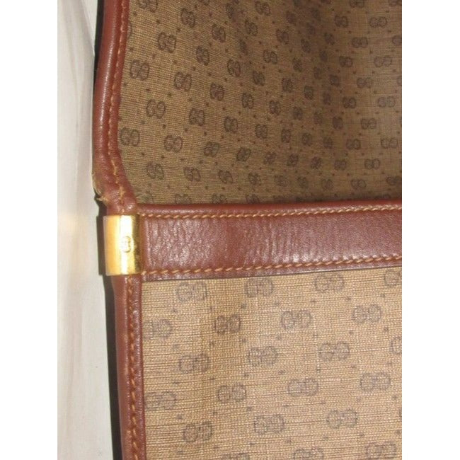 Gucci ,1970's - 1980's, Brown Leather Micro Guccissima Print Coated Canvas & Leather, Vintage XL Envelope Clutch