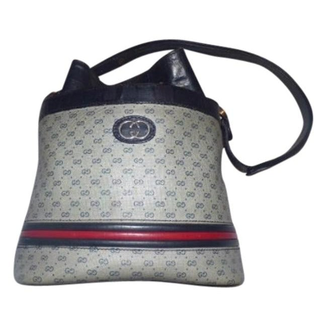 Gucci Vintage Shades Of Blue With Red And Navy Stripe Accents Coated Canvas