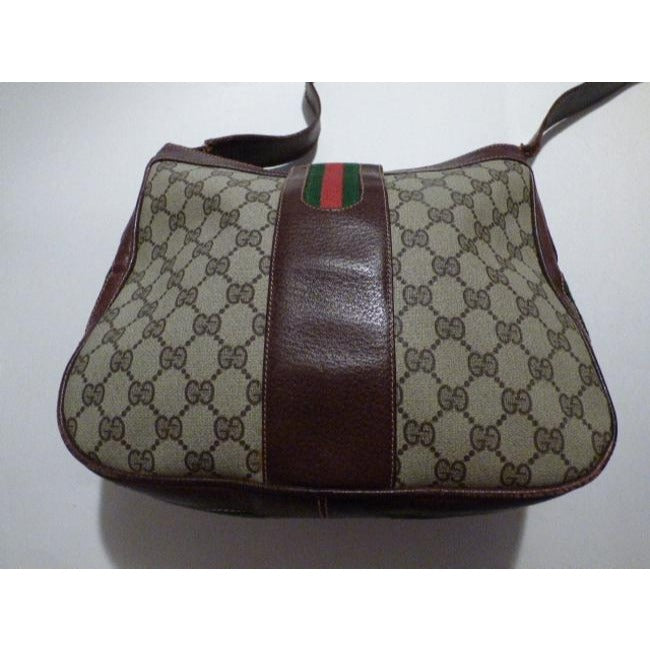 Gucci Vintage Pursesdesigner Purses Brown Leather And Large G Logo Print Coated Canvas With Redgreen