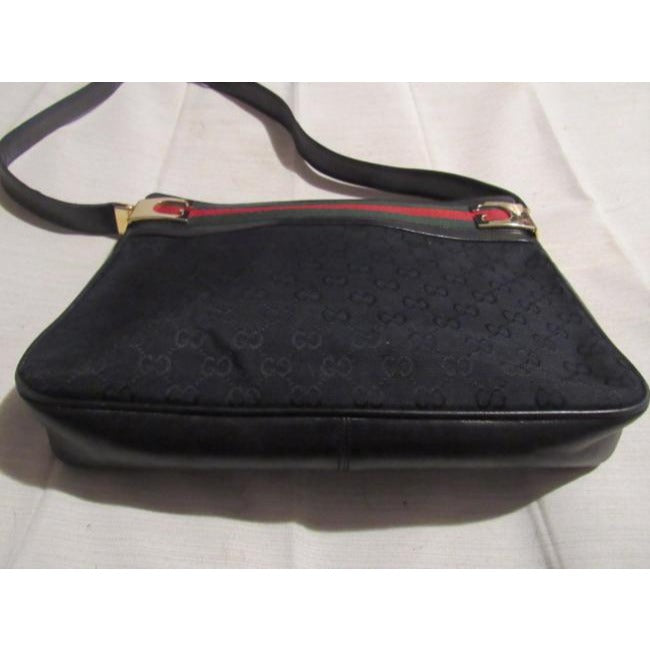 Gucci W Guccissima Canvasleather Sherry Stripe Top Black G Printred And Green Canvas Leather Shoulde
