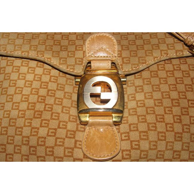 Gucci Jackie Micro Square Guccissima Print Suede Bamboo Top Handle Brown Shoulder Bag