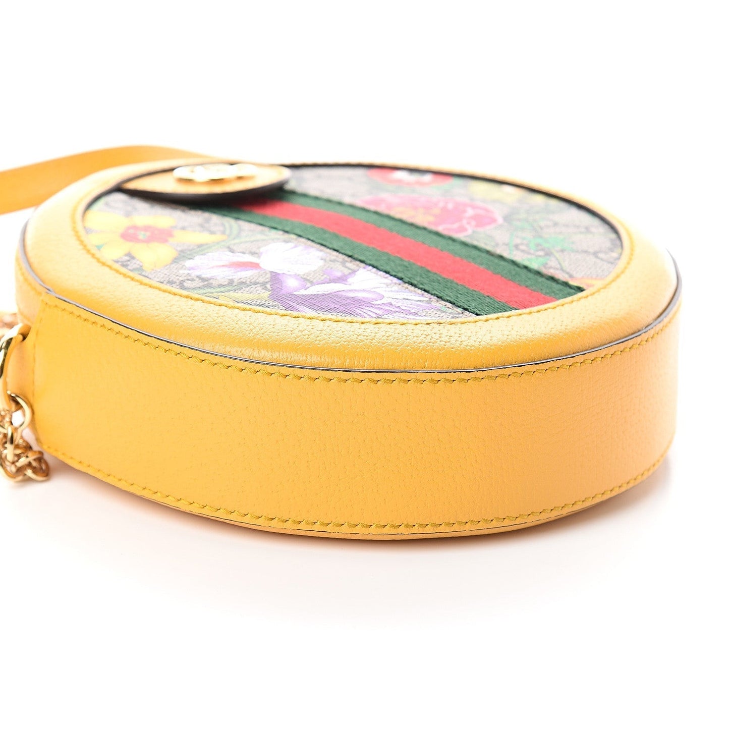 Gucci Mini Ophidia GG Flora Round Shoulder Bag in Yellow