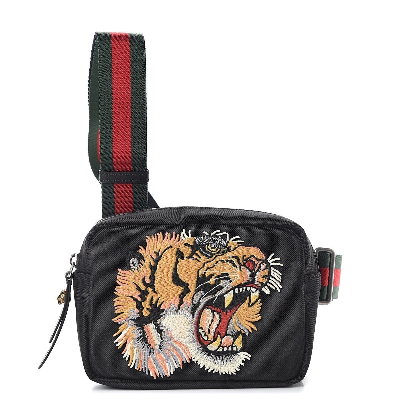 Gucci Embroidered Tiger Messenger Bag in Black