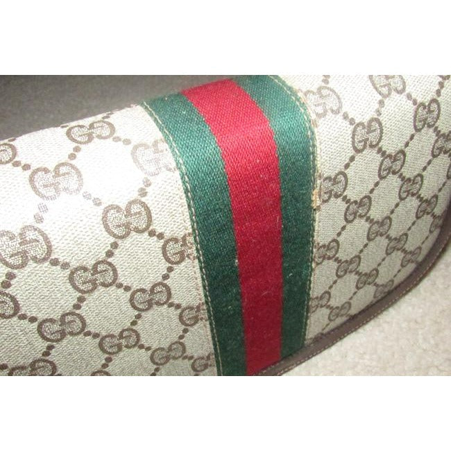 Gucci Horsebit Vintage Line Purses Brown Large G Logo Print Canvas And Brown Leather With A Red And