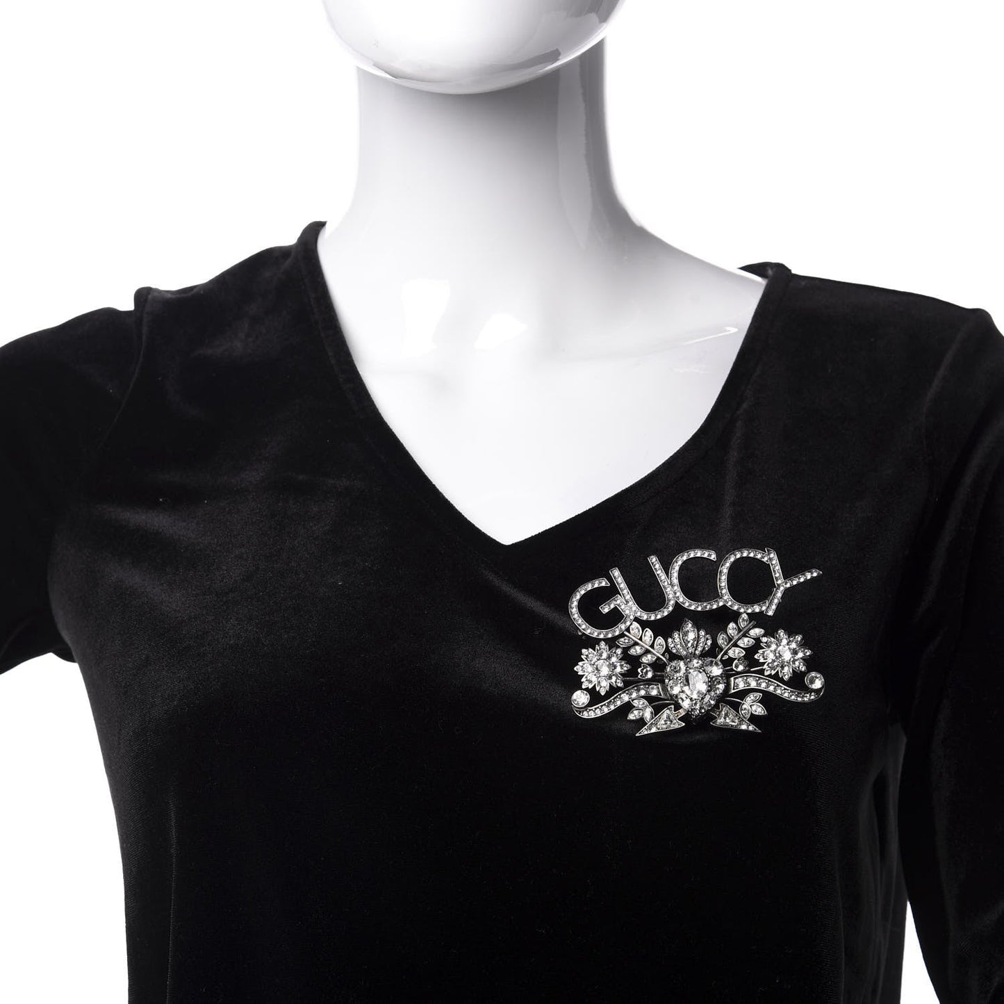 Gucci GUCCY Crystal Brooch in Silver
