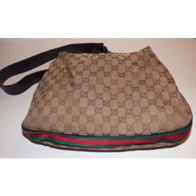 Gucci Vintage Pursesdesigner Purses Brown Leather And Gg Leather Hobo Bag