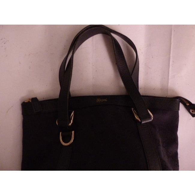 Gucci Vintage Black Large Logo Print Canvas And Black Leather