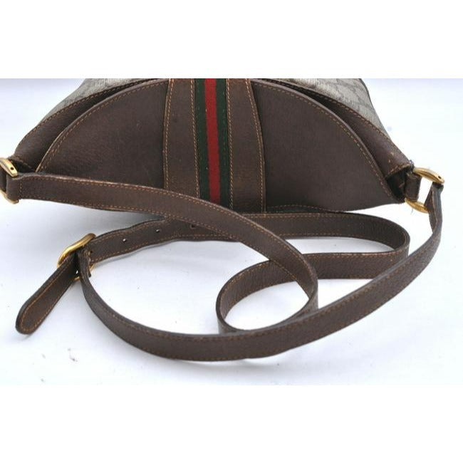 Gucci Brown Guccissima Print Leather Accessory Col Ophidia Bucket Bag w Red & Green