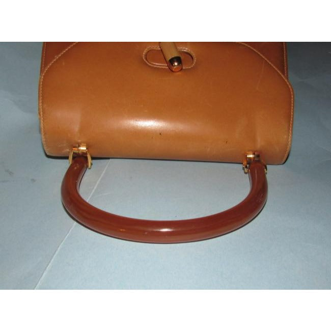 Gucci Vintage Caramel Leather With Tortoise Shell Lucite Bakelite And Gold Accent