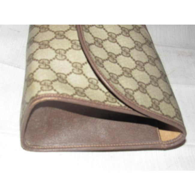 Gucci Vintage Brown Leather Large G Logo Print Coated Canvas And Red Green Stripe