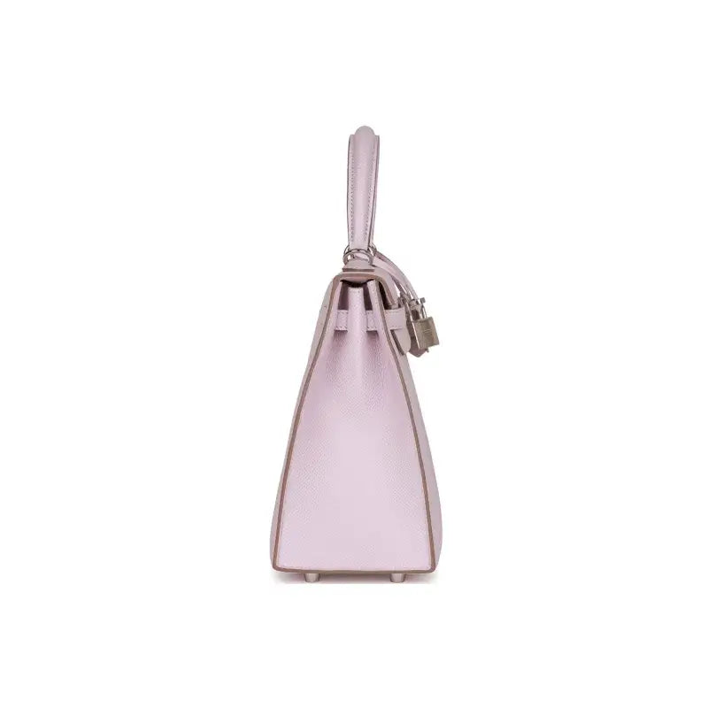 HERMES Kelly Bag Epsom Leather Handbag (25,28) Mauve Pale Dream Purple  silver hardware