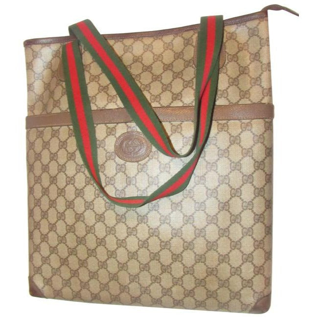 Gucci Vintage Leather And Large G Logo Print Coated Canvas In Shades Of Brown
