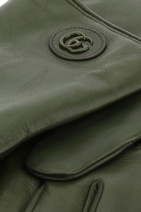 Gucci Man Military Green Nappa Leather Gloves