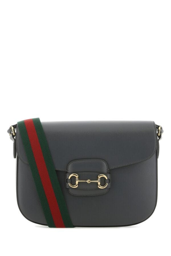 Gucci Man Dark Grey Leather 1955 Horsebit Shoulder Bag