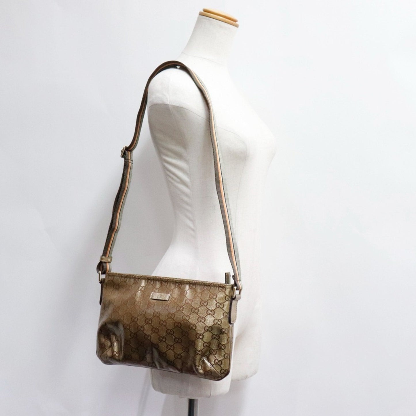 Gucci GG Crystal 189749 PVC Gold Women's Shoulder Bag