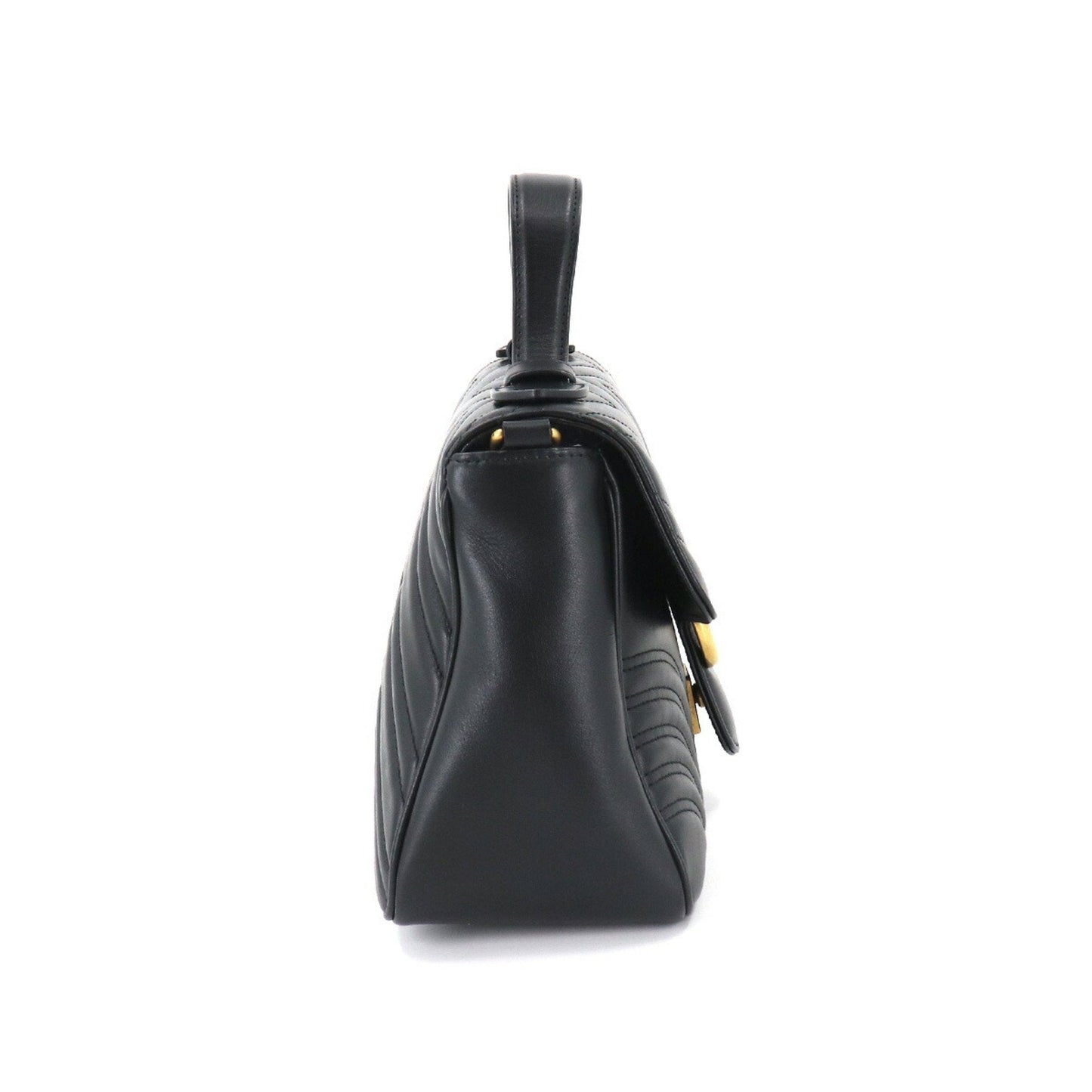 Gucci GG Marmont Small Top Handle Bag 2way Hand Shoulder Leather Black 498110