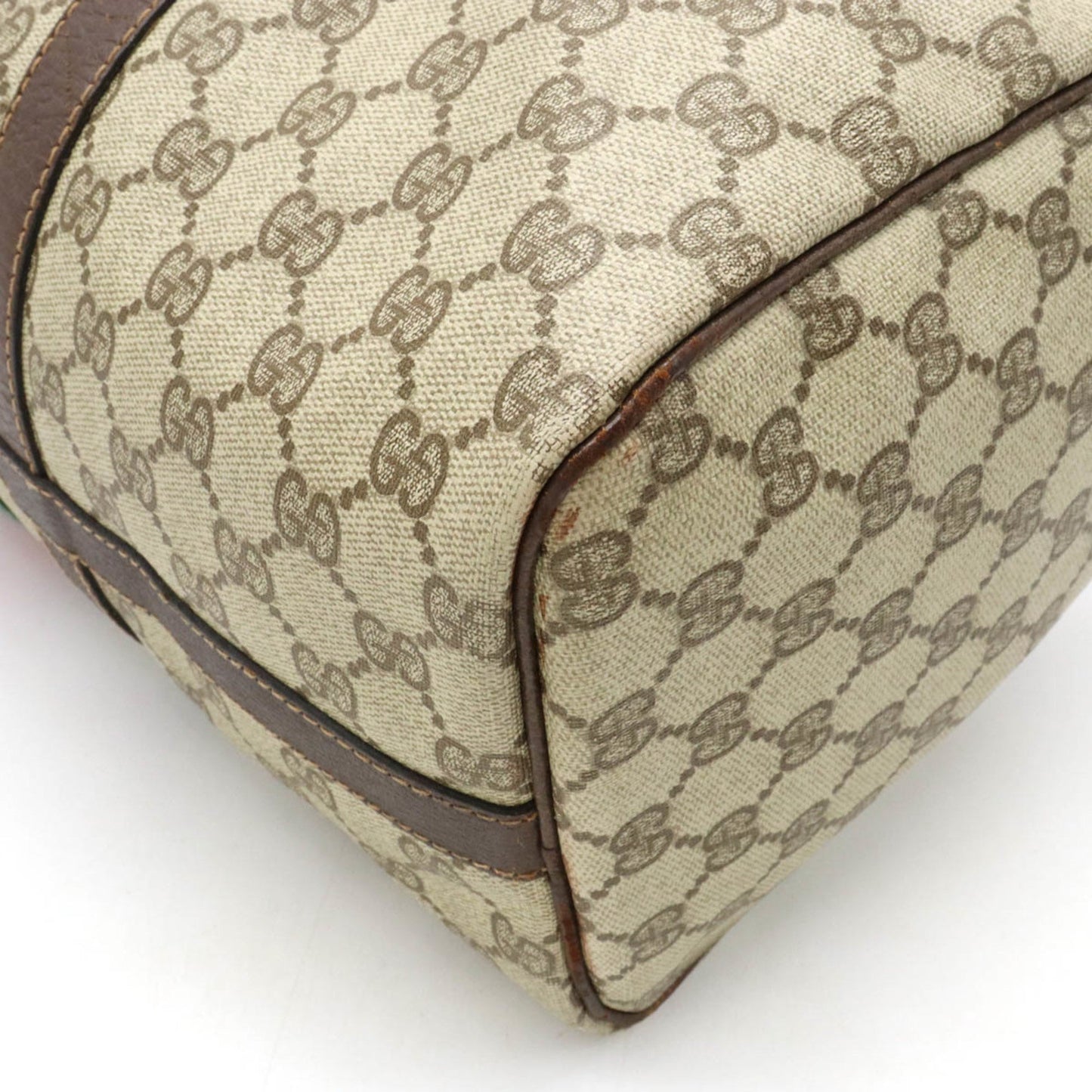 GUCCI Old Sherry Line Handbag Boston Bag Coated Canvas Leather Beige Dark Brown