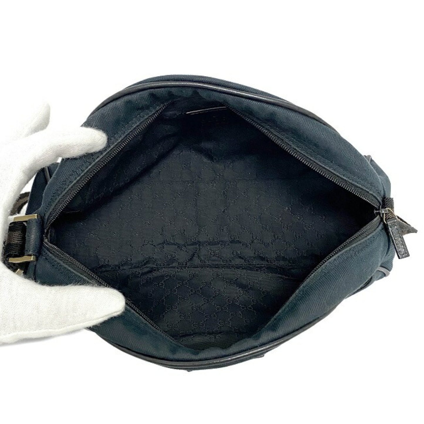 Gucci Shoulder Bag Black Micro GG 90781 Canvas Leather GUCCI Half Moon Handbag