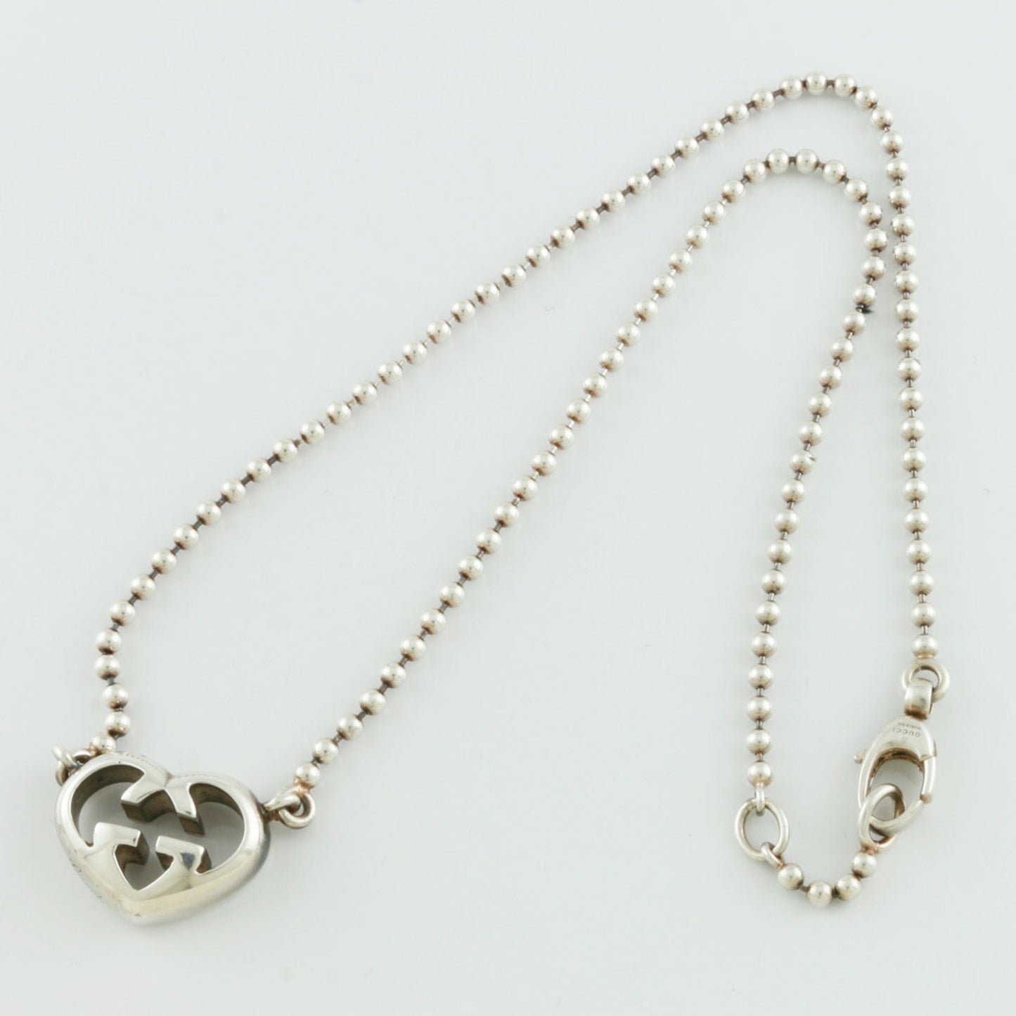 Gucci SV925 Necklace Heart GG Interlocking G Silver Ladies 925