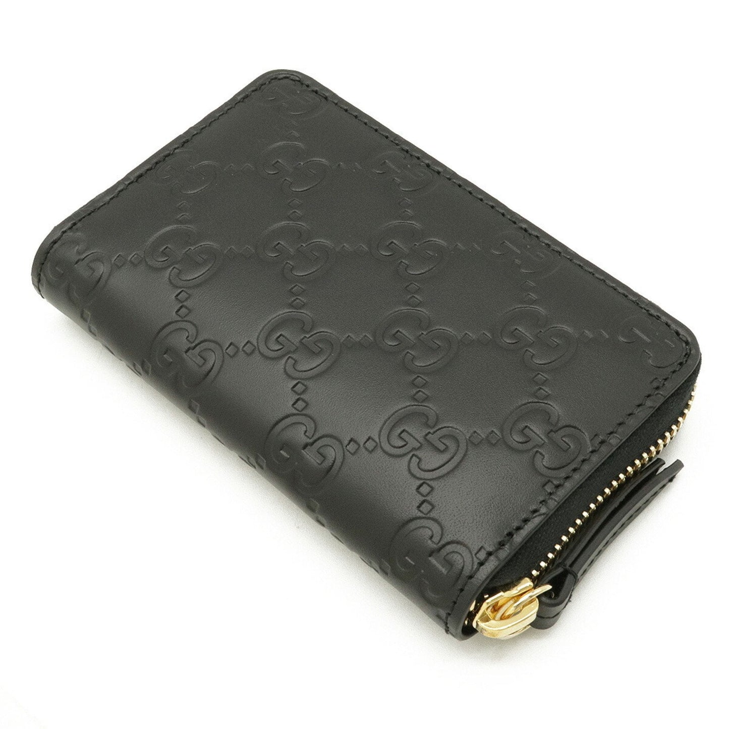 Gucci Shima Signature Round Coin Case Purse Card Leather Black 447939