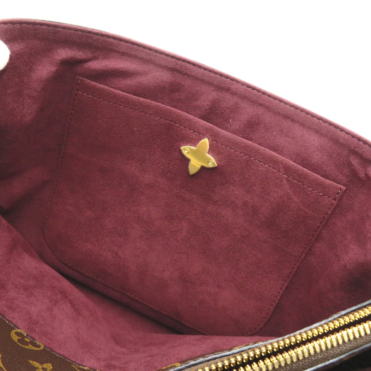 LOUIS VUITTON Flower zip tote MM Brown Red Bordeaux Monogram PVC coated canvas leather M44348
