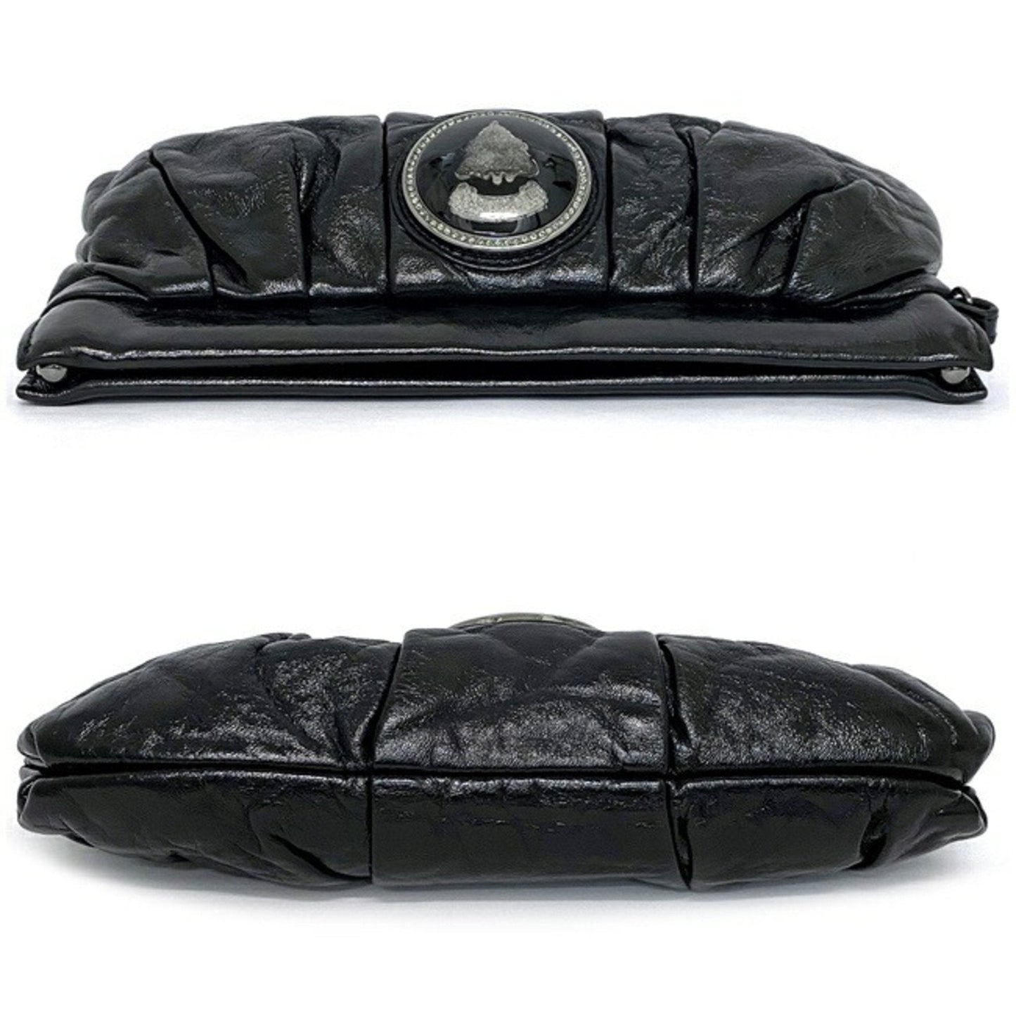 Gucci Mini Clutch Bag Black Silver Histeria 226248 Chain Patent Leather GUCCI Pouch Handbag Enamel Ladies