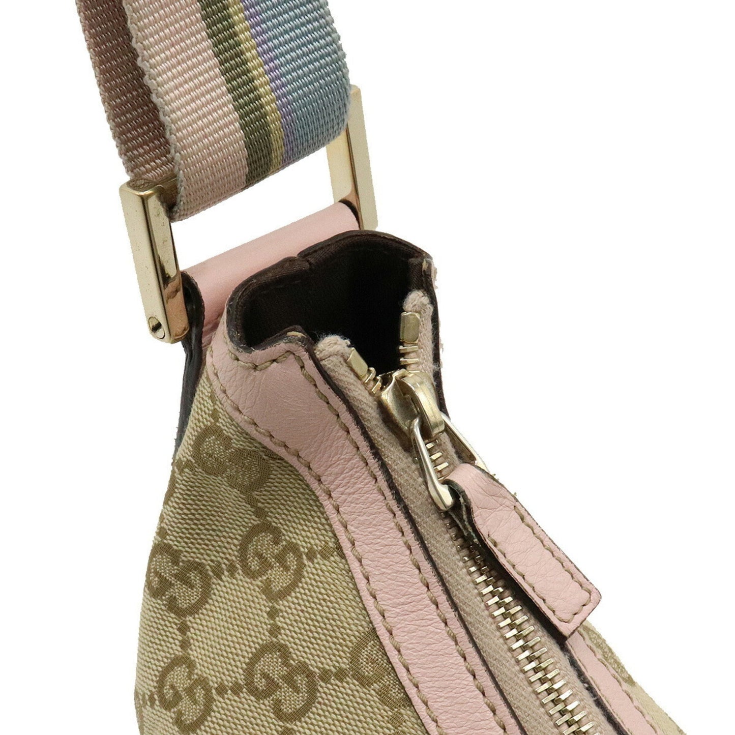 Gucci GG canvas shoulder bag leather beige pink light blue 181092