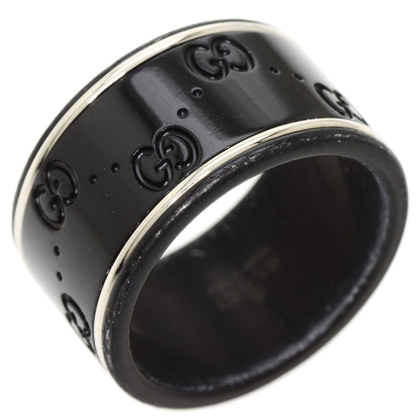 Gucci Icon Wide Black Corundum #12 Ring K18 White Gold Ladies GUCCI