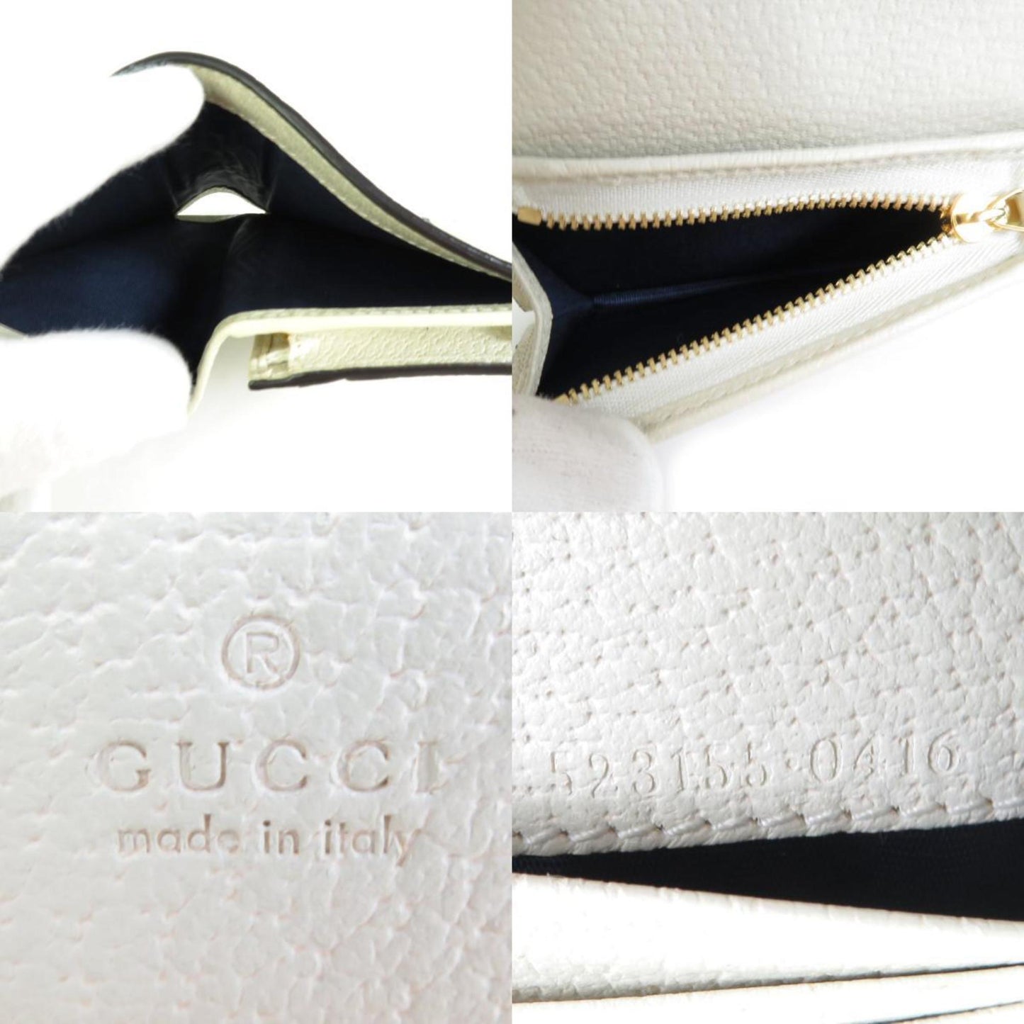 Gucci Folio Wallet GG Marmont Leather/Canvas Off-White/Navy/Red Gold Unisex 523155