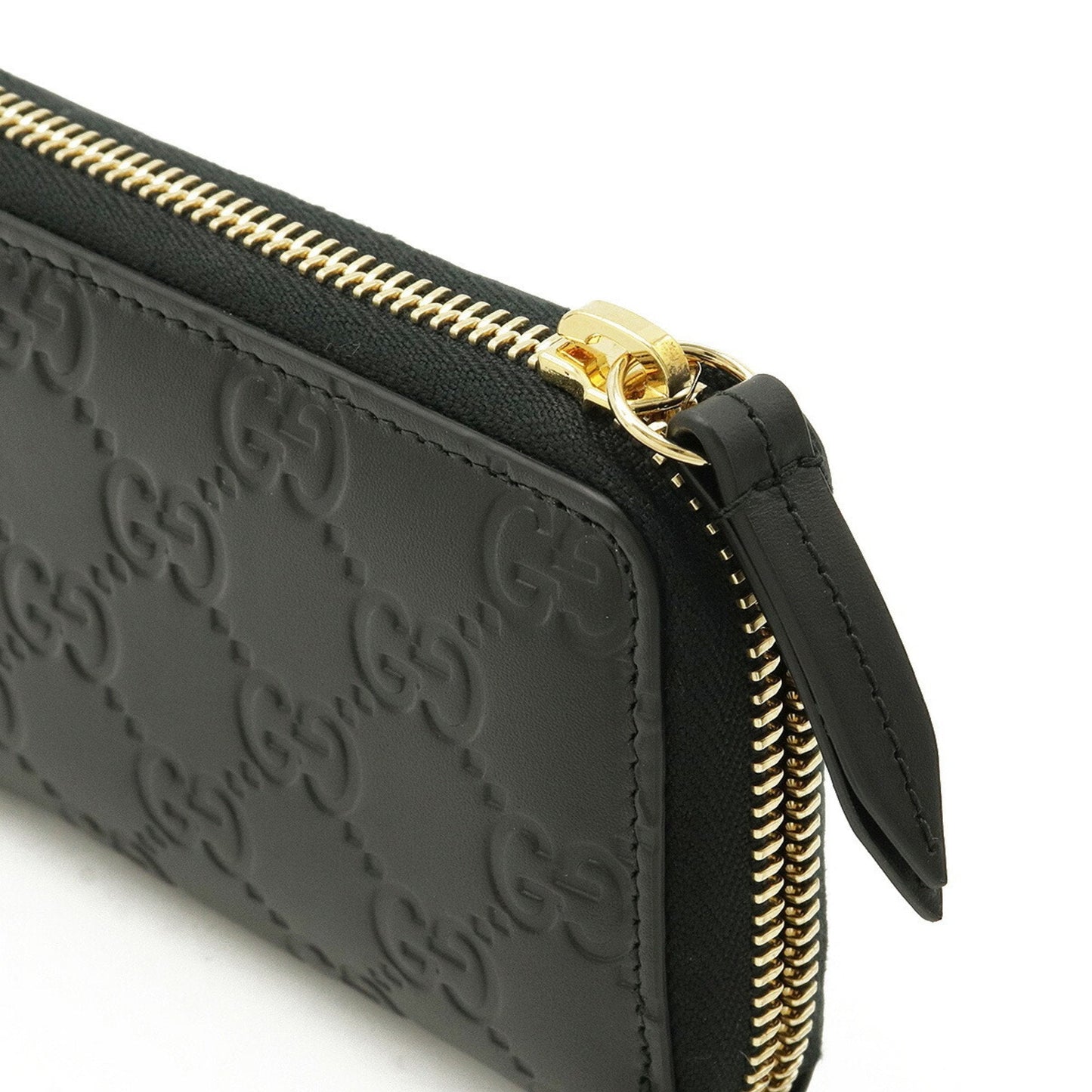 Gucci Shima Signature Round Coin Case Purse Card Leather Black 447939