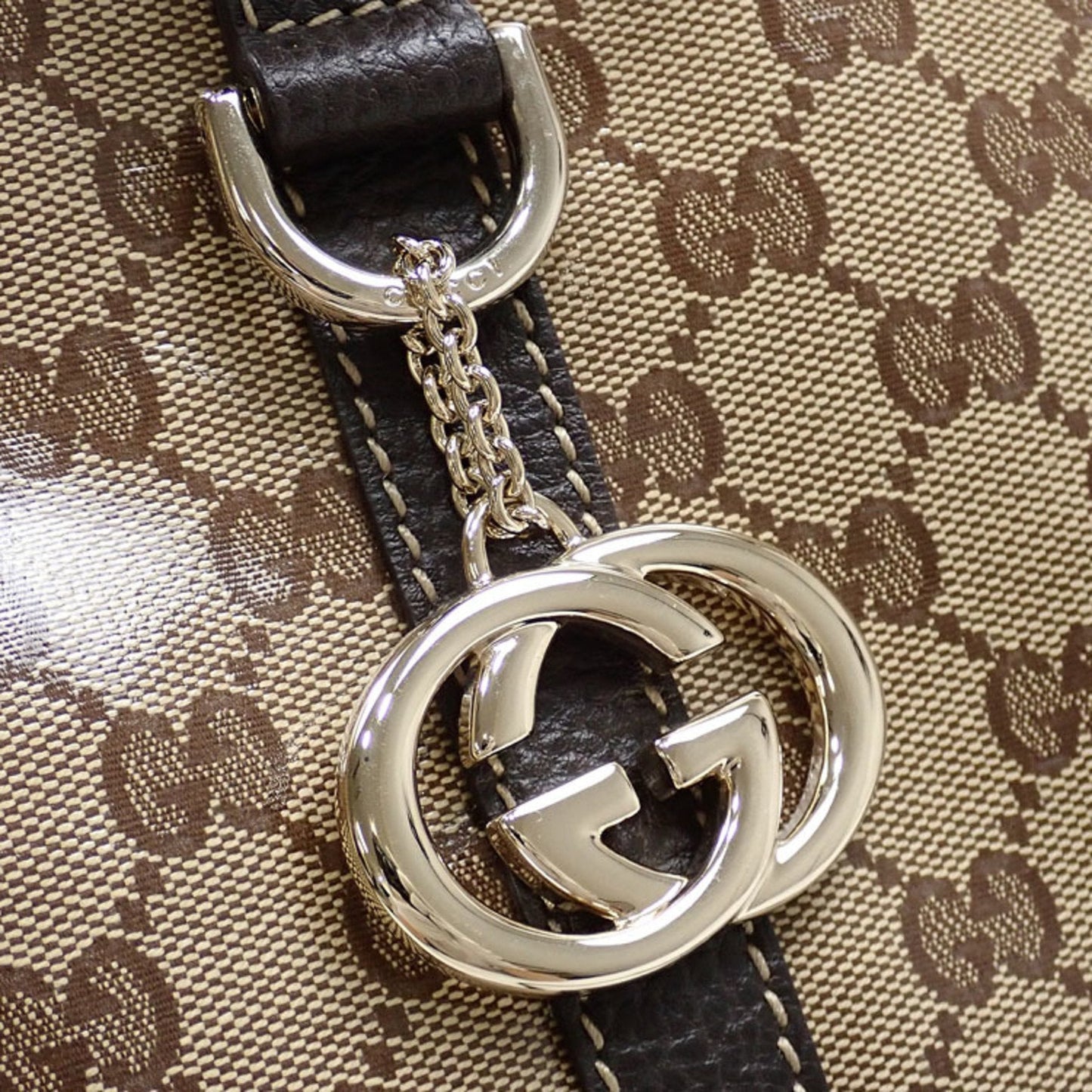 Gucci Handbag GG Crystal Ladies Beige Brown Coated Canvas Leather 339551 493075