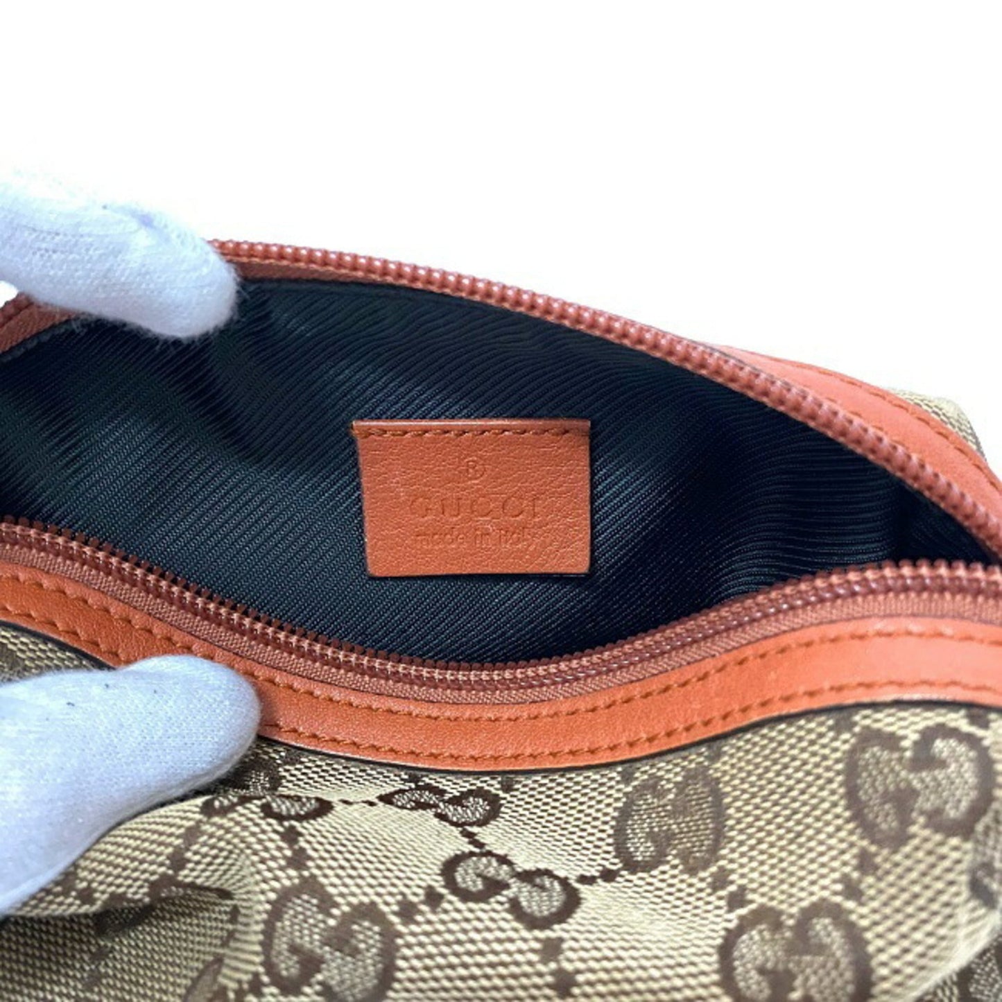 Gucci Pouch Beige Orange GG Canvas 29596 Leather GUCCI Ladies