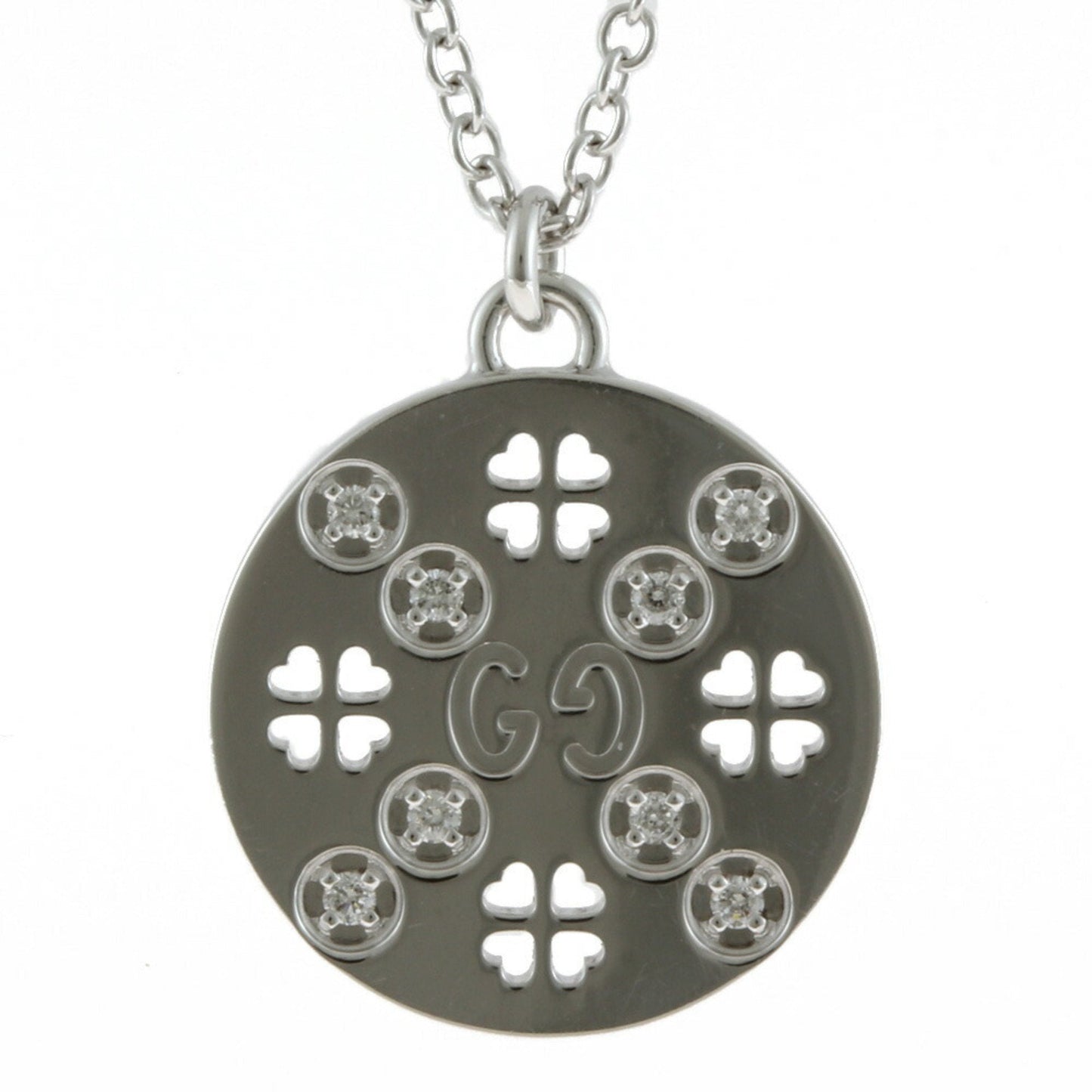 Gucci K18WG Necklace GG Icon Diamond Heart Clover Silver Ladies 18K K18 White Gold Accessory