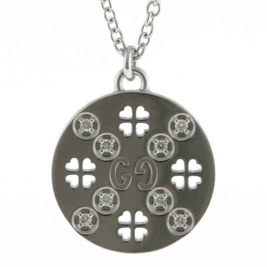 Gucci K18WG Necklace GG Icon Diamond Heart Clover Silver Ladies 18K K18 White Gold Accessory