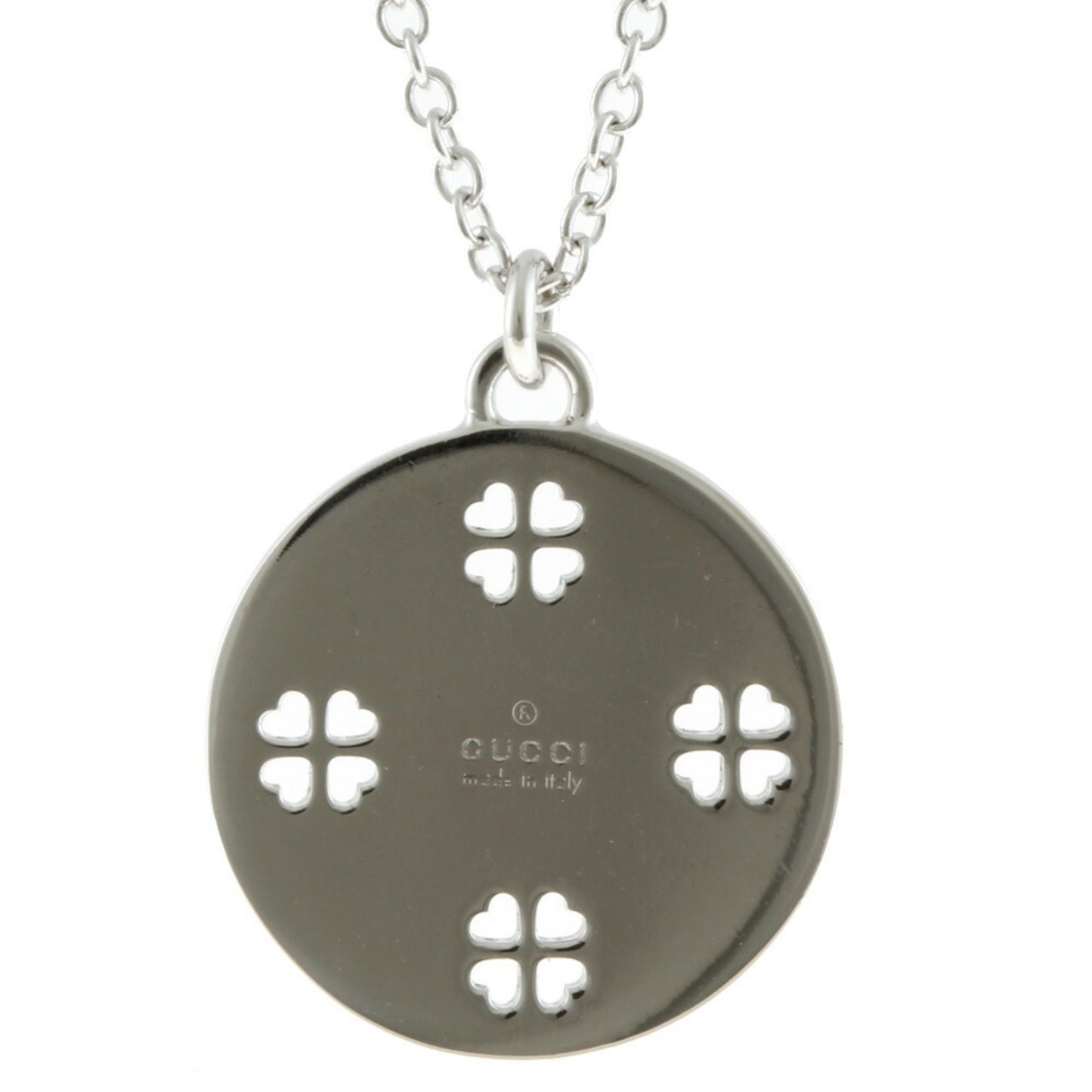 Gucci K18WG Necklace GG Icon Diamond Heart Clover Silver Ladies 18K K18 White Gold Accessory