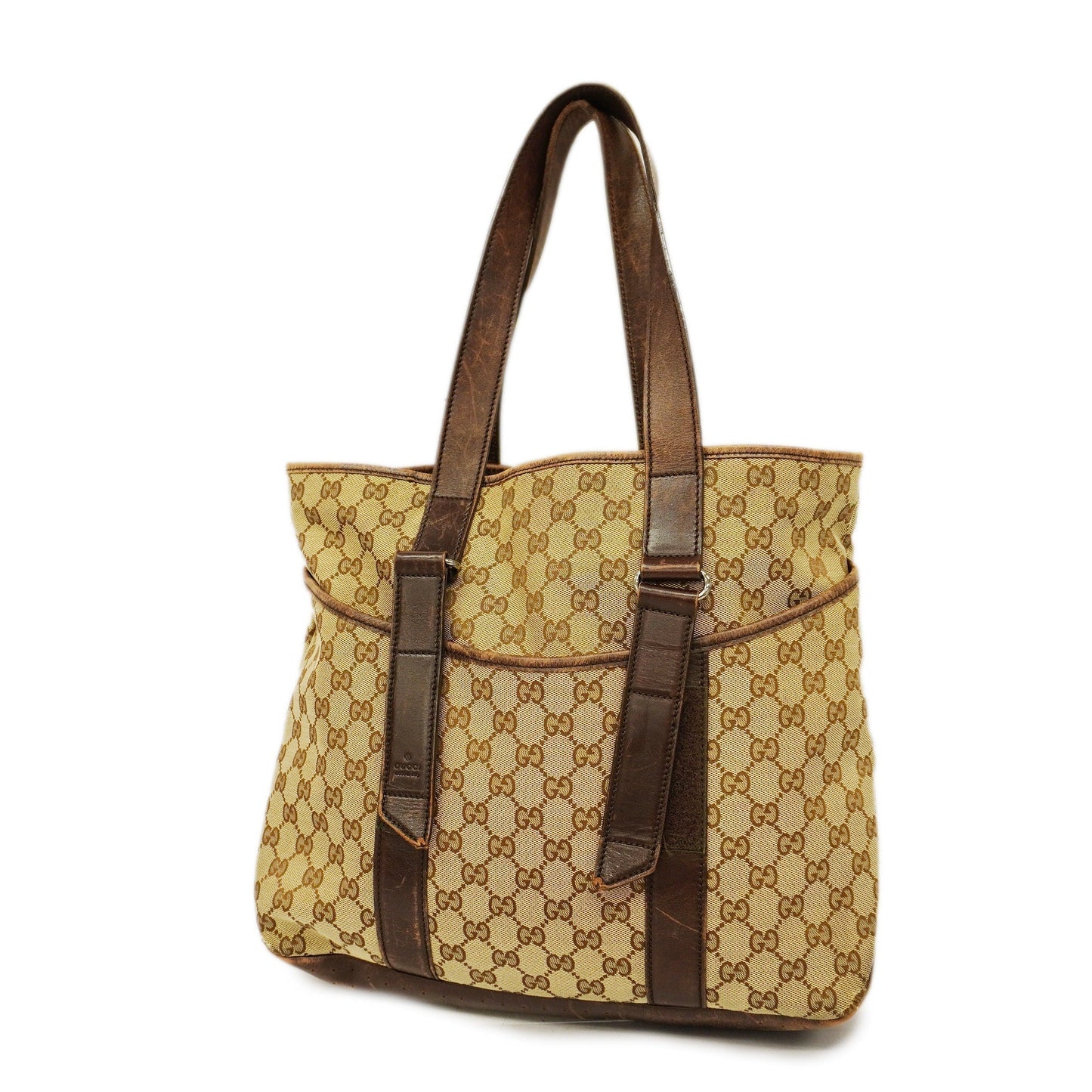 GUCCI  GG Canvas 002-1073 Women's Leather Tote Bag Beige,Brown