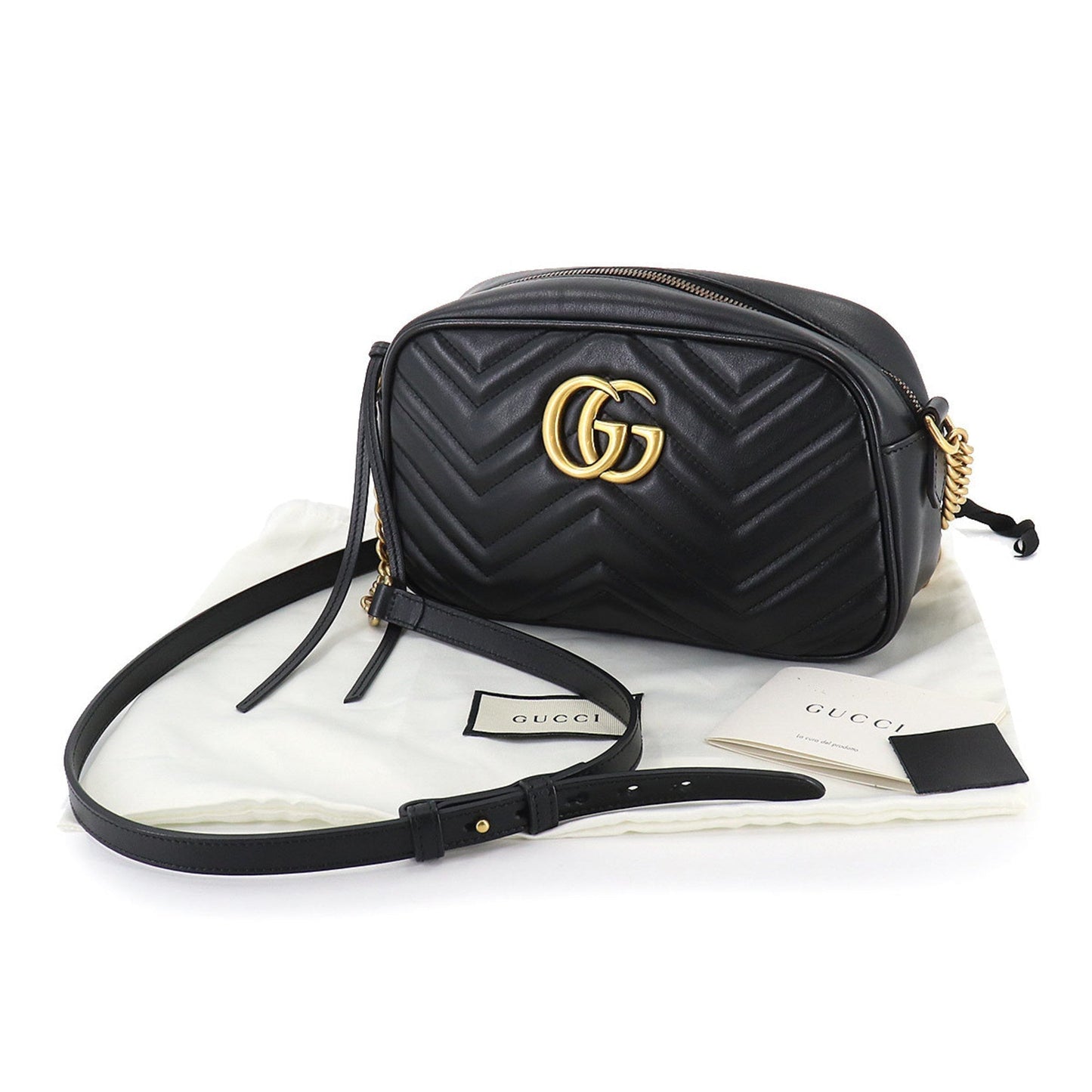 Gucci GG Marmont Quilted Small Chain Shoulder Bag Leather Black 447632