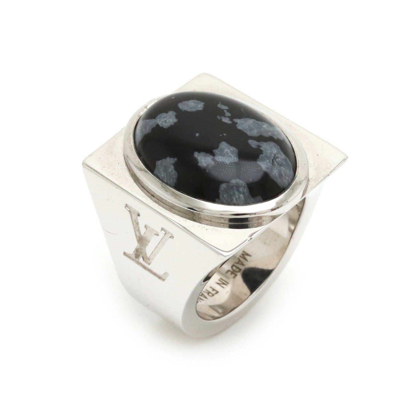 LOUIS VUITTON Chevalier Snow Flow Ring SV925 Silver Obsidian #13 No. 13 M64903