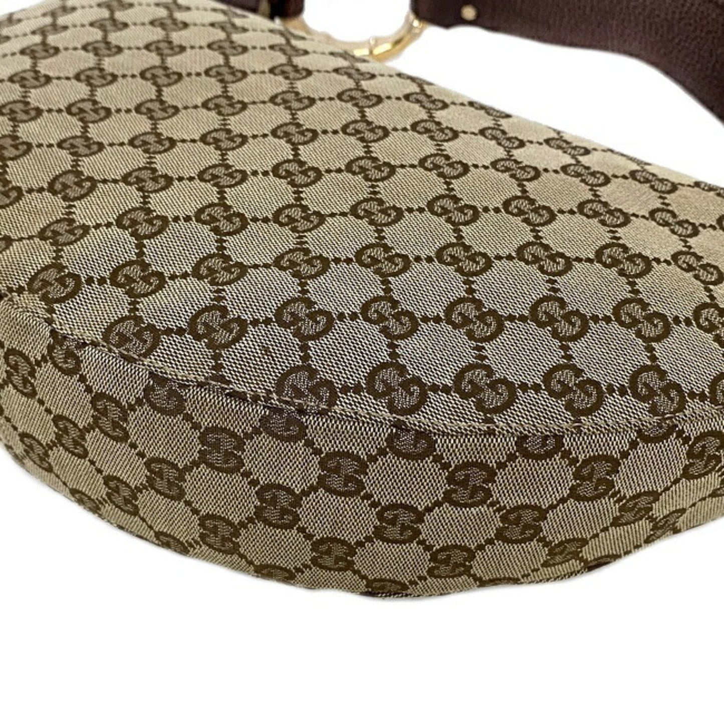 Gucci One Shoulder Bag Beige Purple Gold GG 131038 Bamboo Canvas Leather GUCCI Handbag Metallic Motif Dark