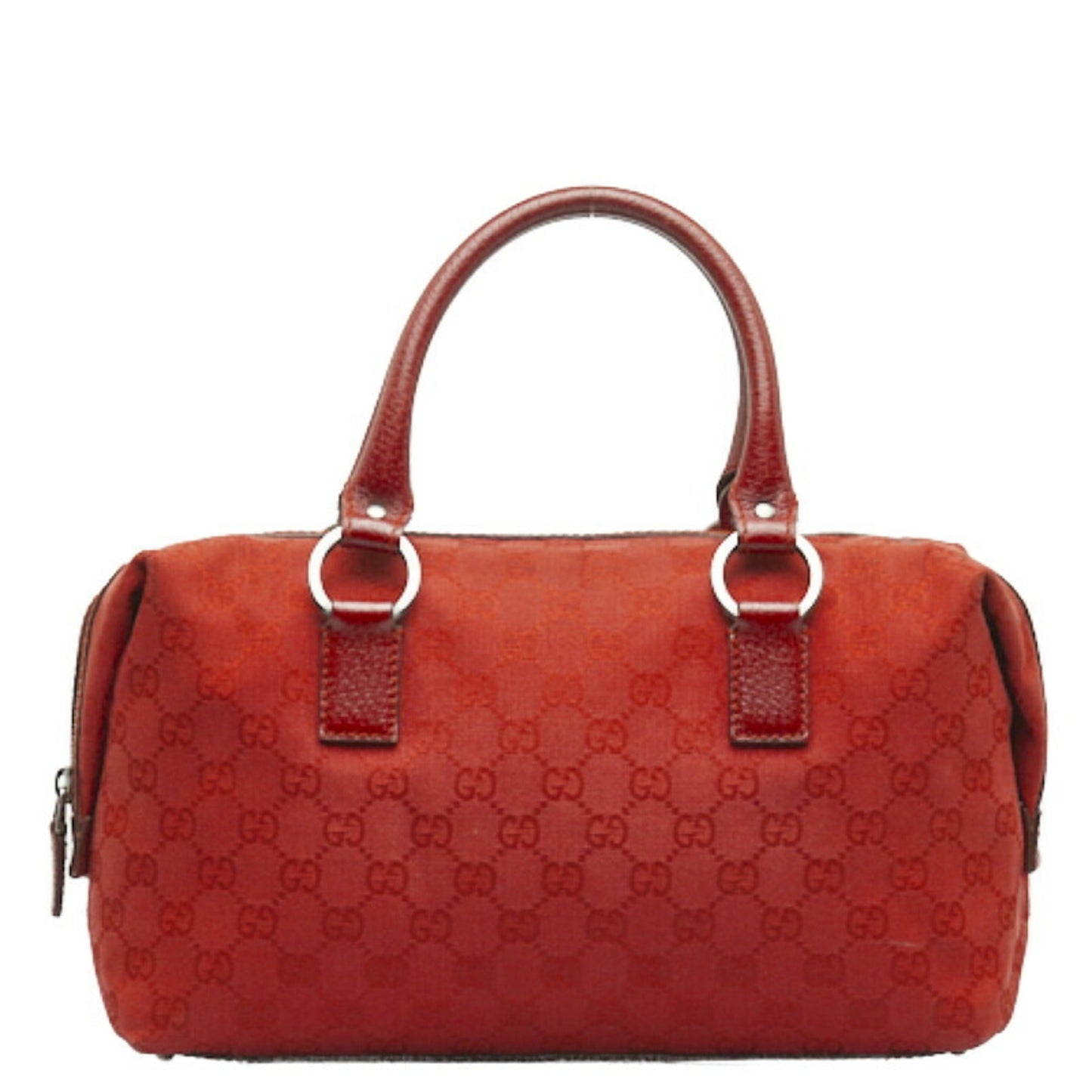 Gucci GG Canvas HandBag Boston Bag 113009 Red Leather Women's
