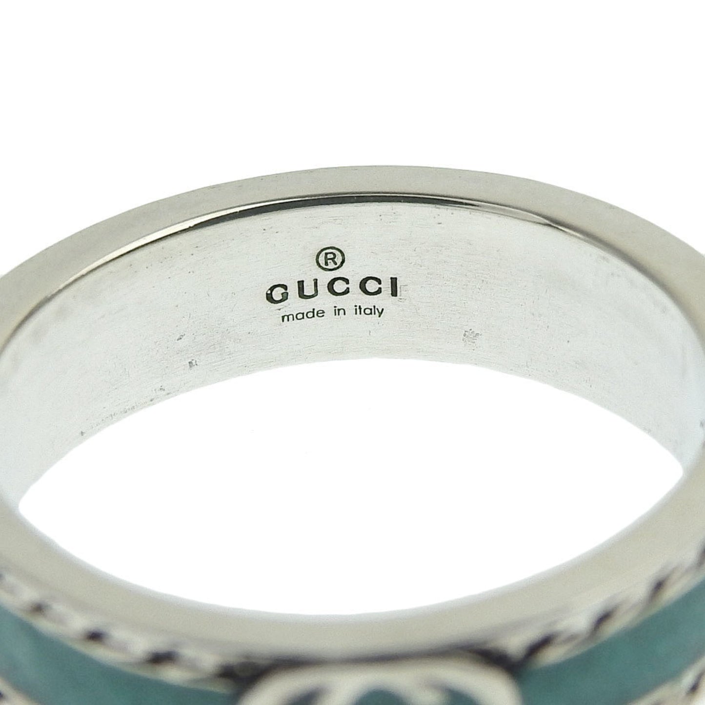 Gucci interlocking G turquoise enamel textured trim ring SV925 # 23 22