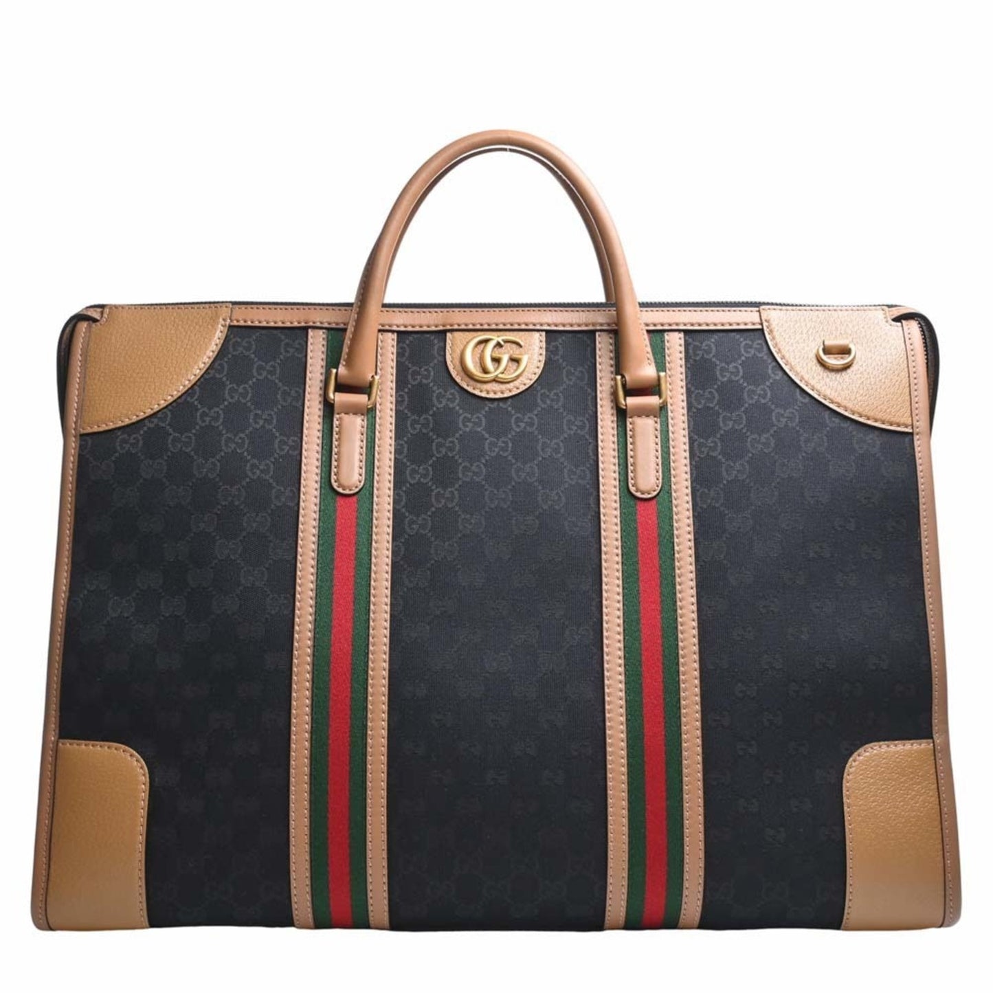 GUCCI GG Canvas Leather Extra Large Duffle Double G 2WAY Handbag Boston Bag 715773 Black/Brown Ladies