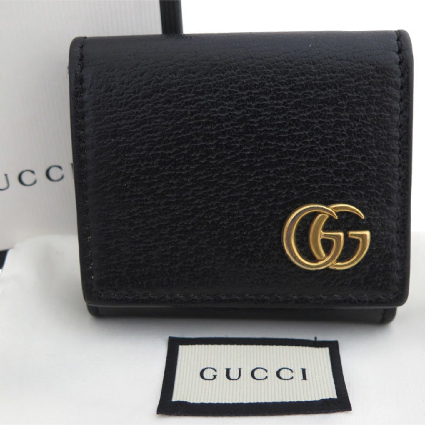 Gucci coin case wallet GG Marmont leather/metal black x gold unisex 473959