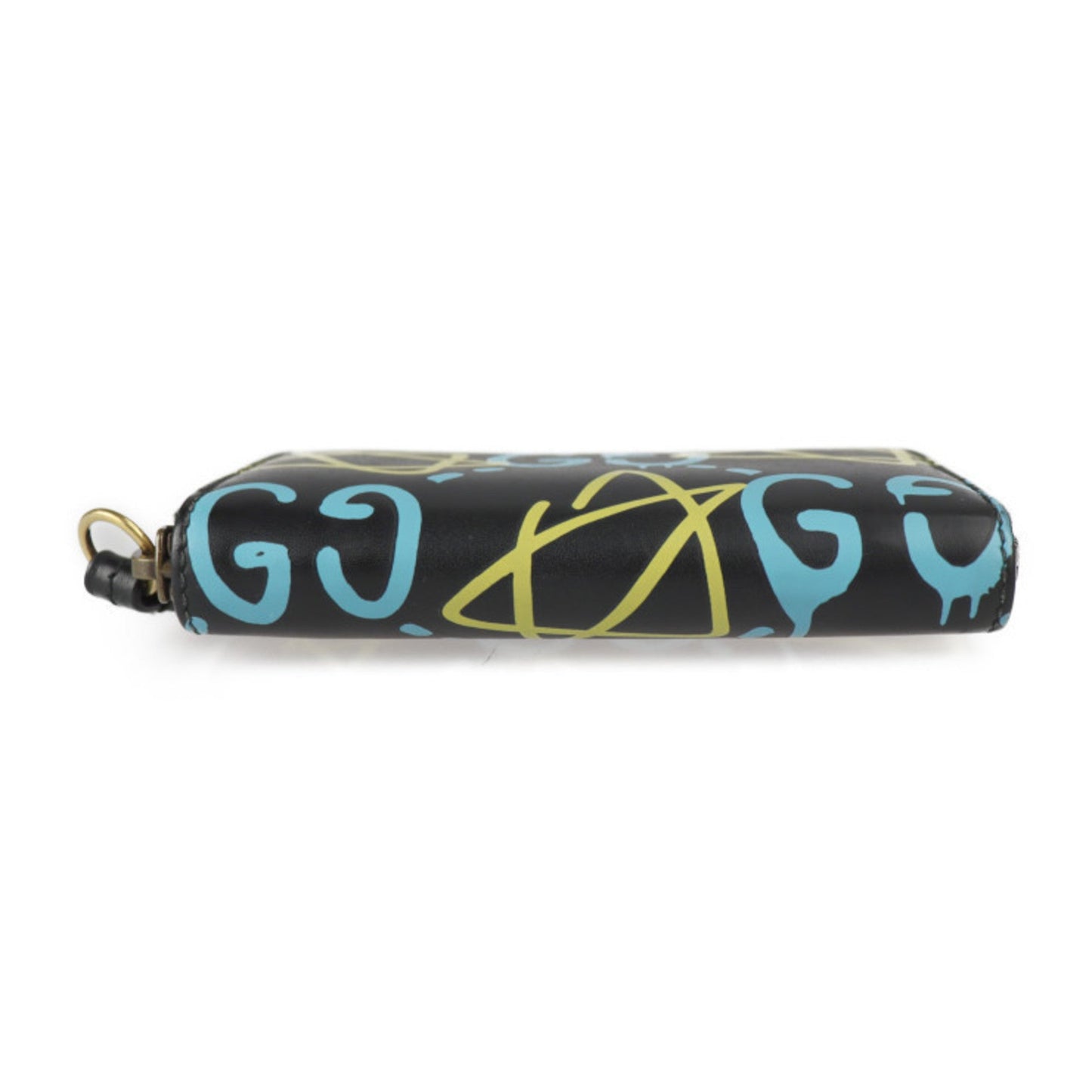 Gucci ghost coin case 448465 leather black light blue yellow gold metal fittings round fastener purse