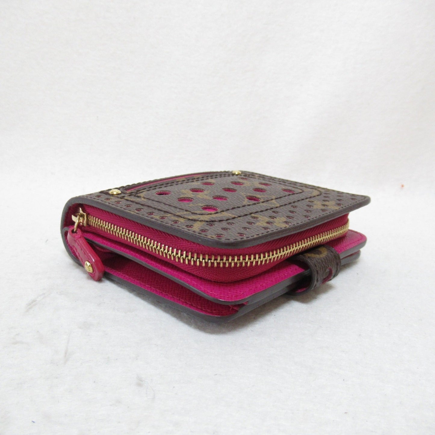 LOUIS VUITTON Compact Zip Round Wallet Brown Fuschia PVC coated canvas M95188