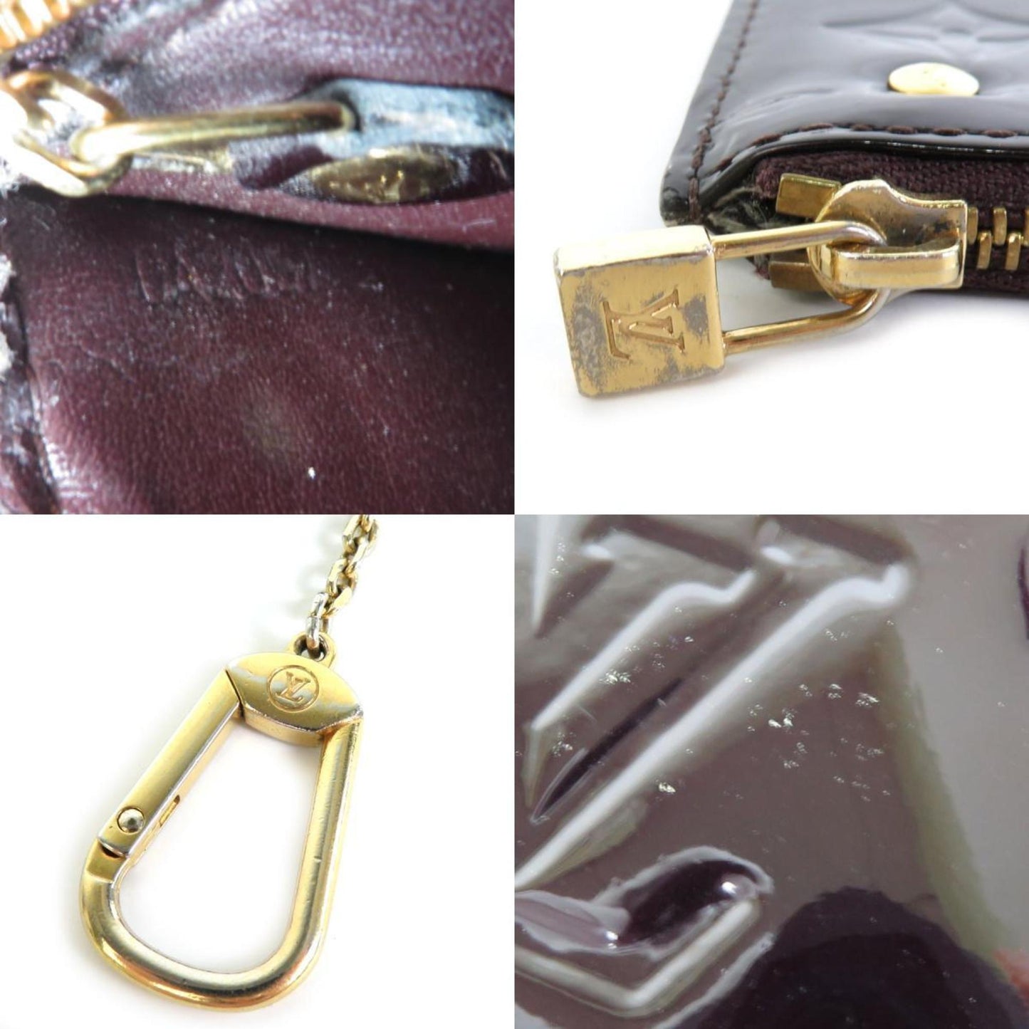 LOUIS VUITTON coin case key monogram verni pochette cre patent leather amaranto gold unisex M93518