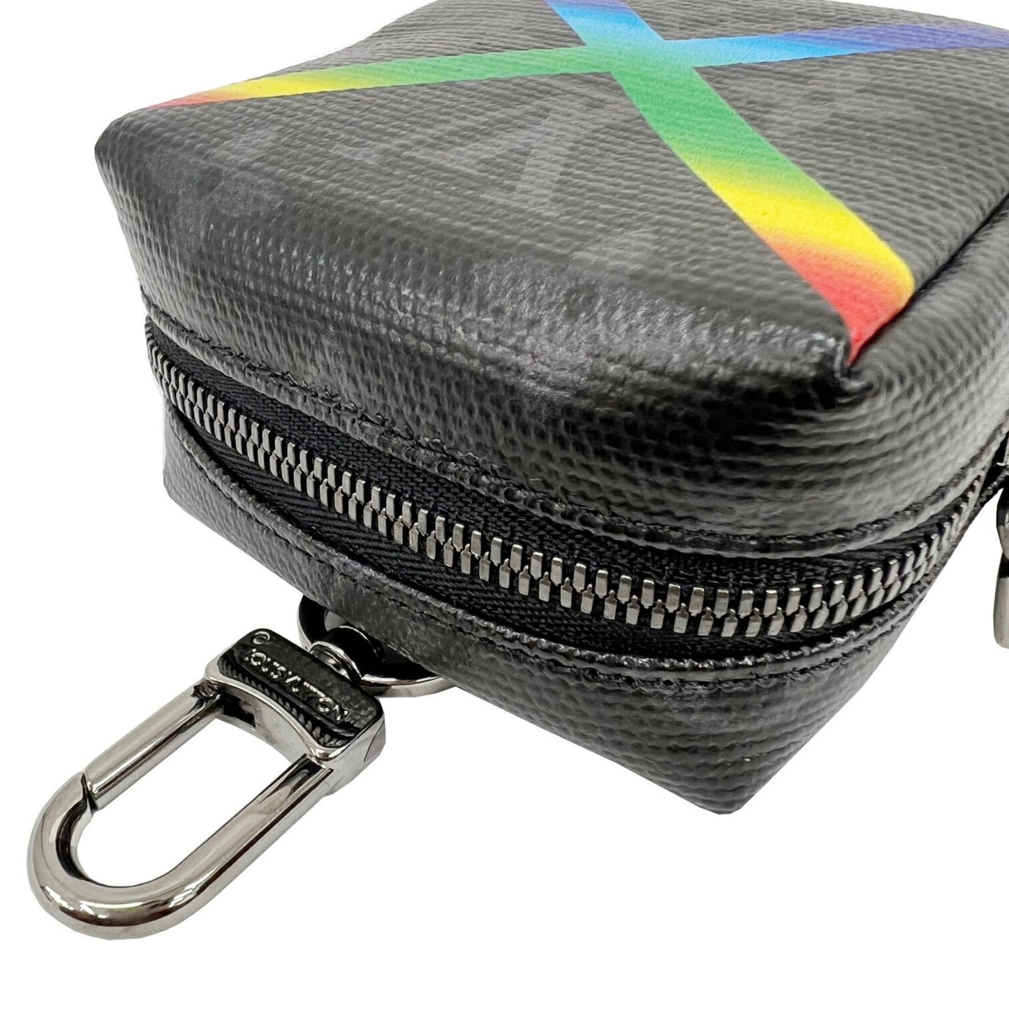 LOUIS VUITTON Bijoux Sack Square Pouch MP2467 Shiny Monogram Eclipse Rainbow Key Ring Bag Charm Belt Waist Men's